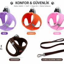 Airmesh reflektörlü kedi köpek göğüs tasma gezdirme hediyeli 6lı